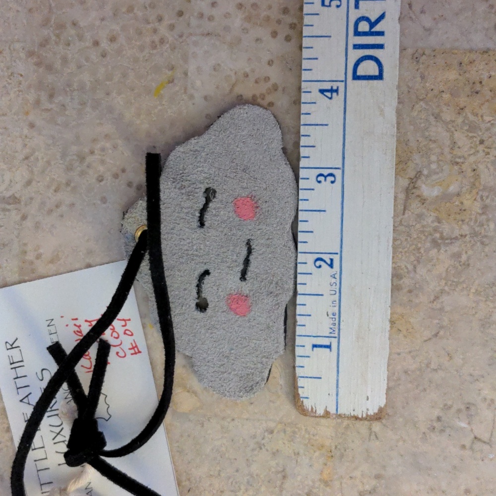 Handmade Genuine Leather Kawaii Happy Cloud Bag Charm Stone Black Pink #04 - Picture 5 of 7